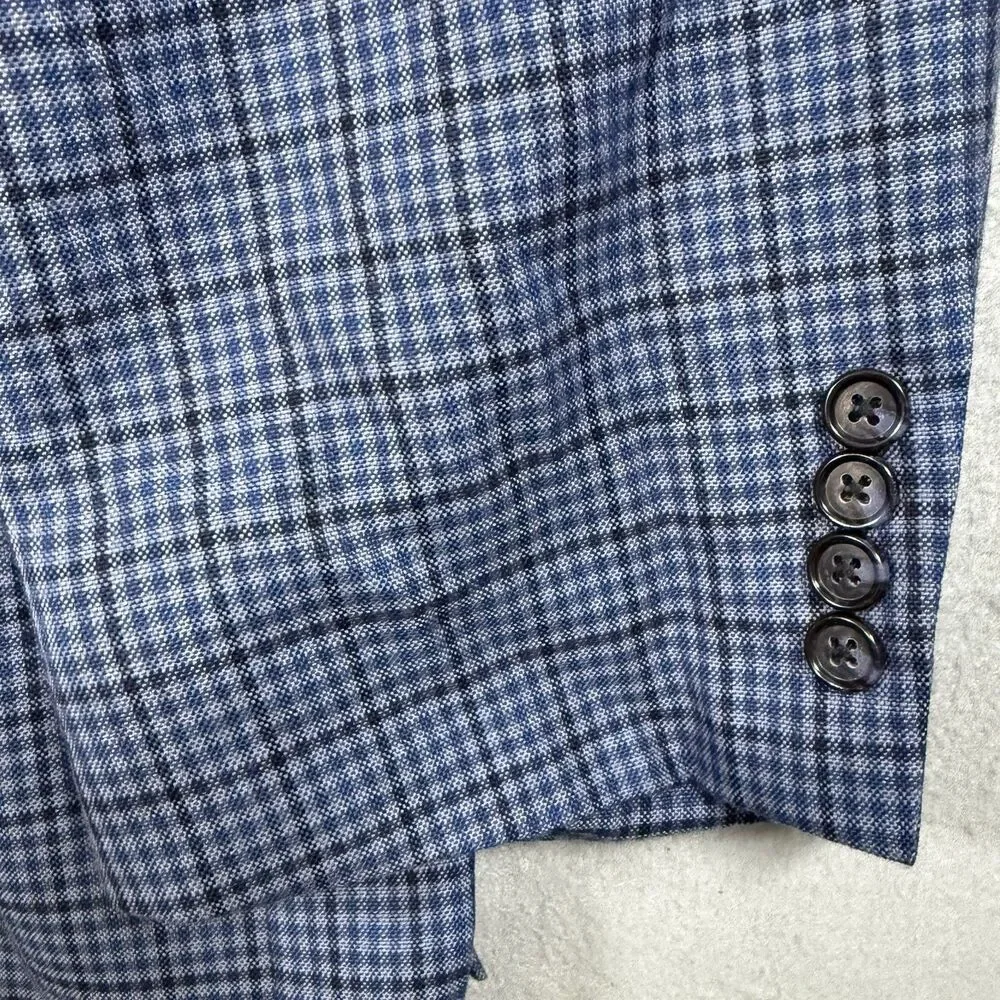 Oak Hill DXL Big & Tall Mens 4XLT Blue Plaid Check Blazer Sport Coat 58L/60L